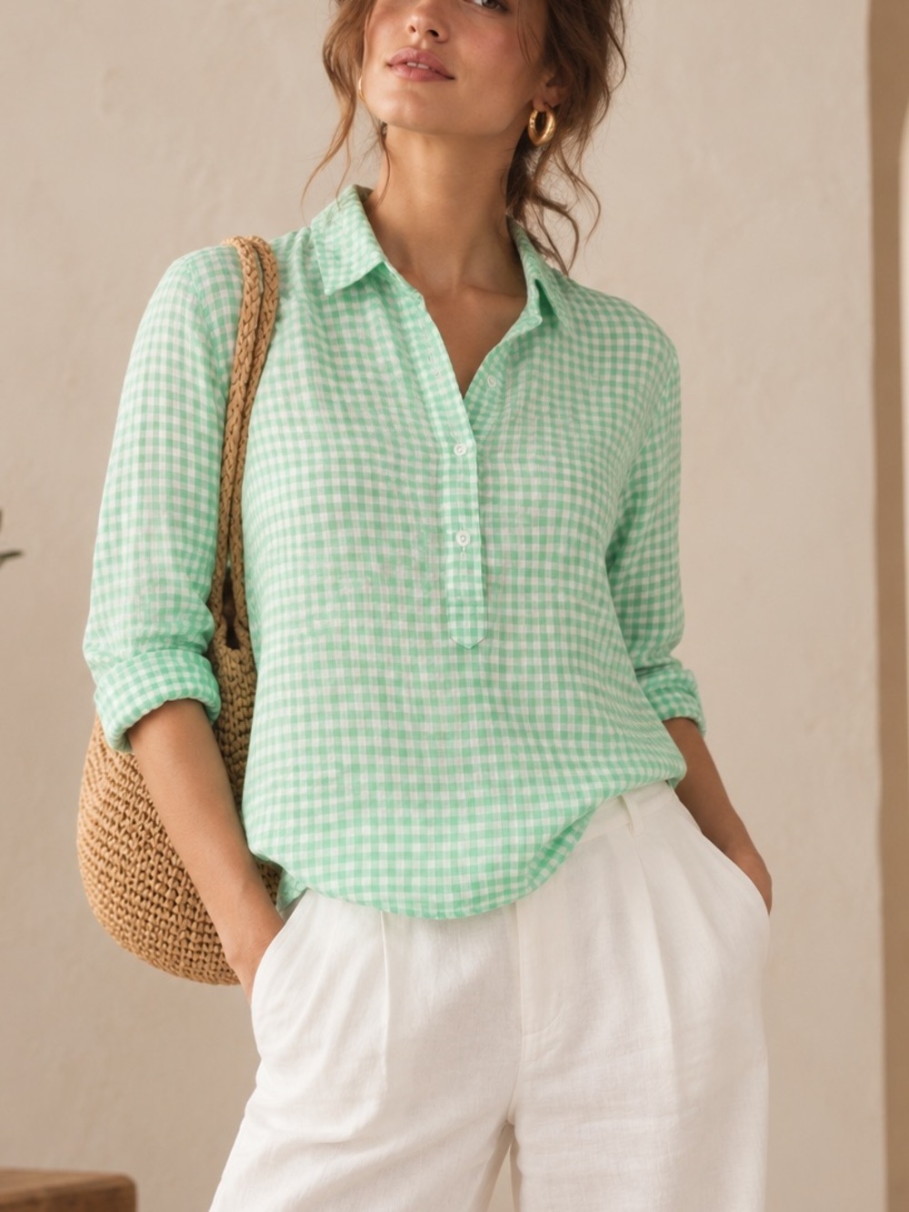 Southern Tide Hadley Popover Starboard Gingham Linen Shirt – Women’s Small